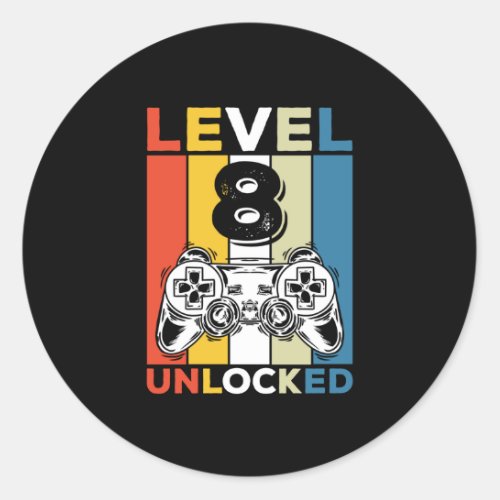 Birthday 8th Level Unlocked 8 Gaming Vintage Classic Round Sticker