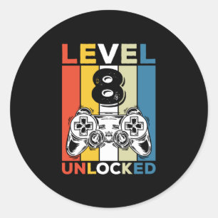 Birthday 8th Level Unlocked 8 Gaming Vintage Classic Round Sticker