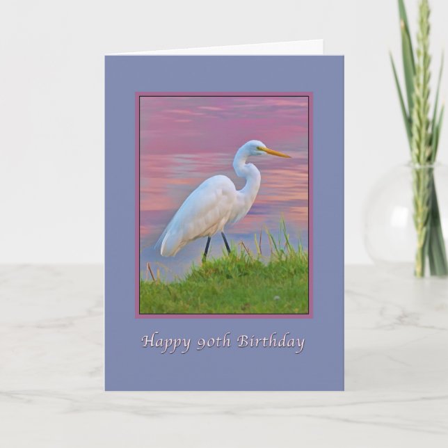 Birthday, 90th, Great Egret Strolling at Sunrise Card (Front)
