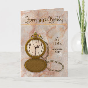Birthday 90th Pocket Watch and Chain Card