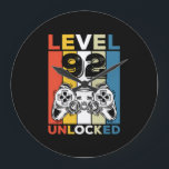 Birthday 92nd Level Unlocked 92 Gaming Vintage Large Clock<br><div class="desc">Birthday 92nd Level Unlocked 92 Gaming Vintage</div>