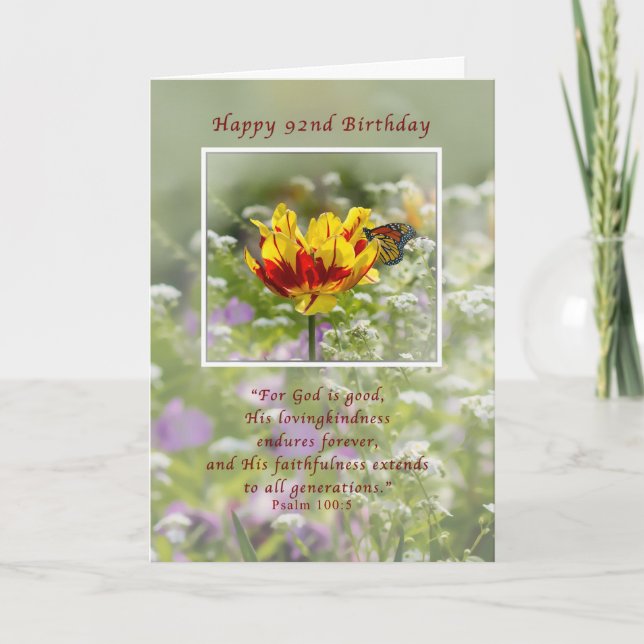 Birthday, 92nd, Religious, Butterfly Card (Front)
