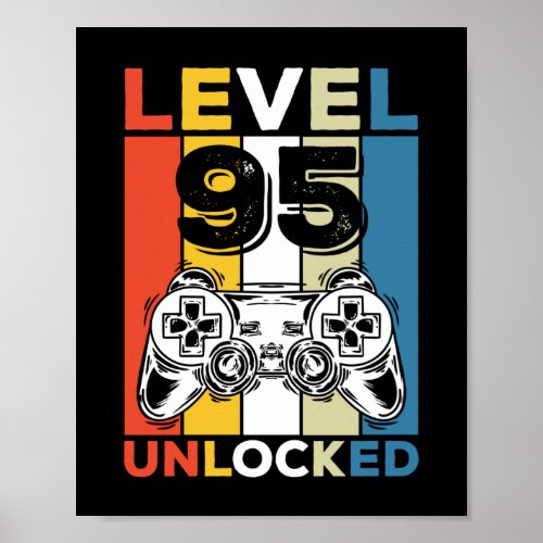 Birthday 95th Level Unlocked 95 Gaming Vintage Poster