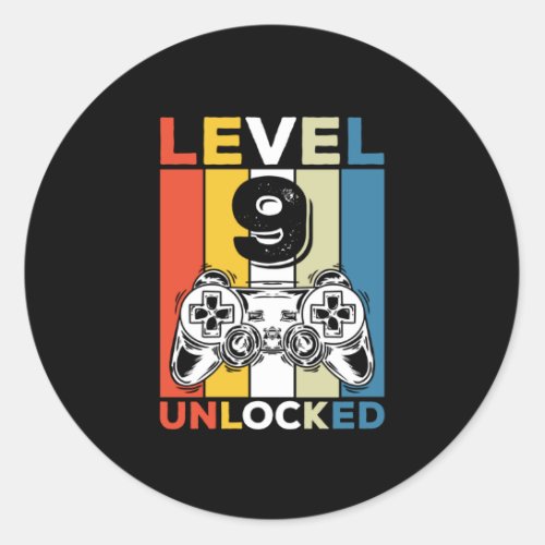 Birthday 9th Level Unlocked 9 Gaming Vintage Classic Round Sticker