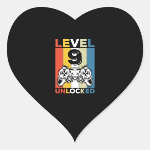 Birthday 9th Level Unlocked 9 Gaming Vintage Heart Sticker