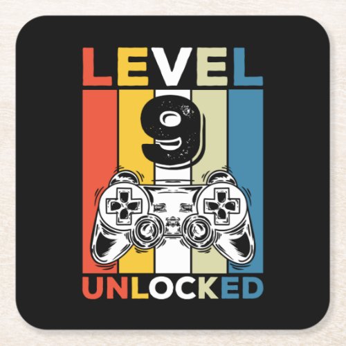 Birthday 9th Level Unlocked 9 Gaming Vintage Square Paper Coaster