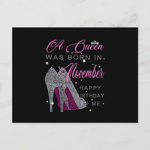 Birthday  A Queen Was Born In November Announcement Postcard