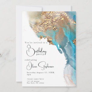 Birthday Abstract Marbled Alcohol Ink  Invitation