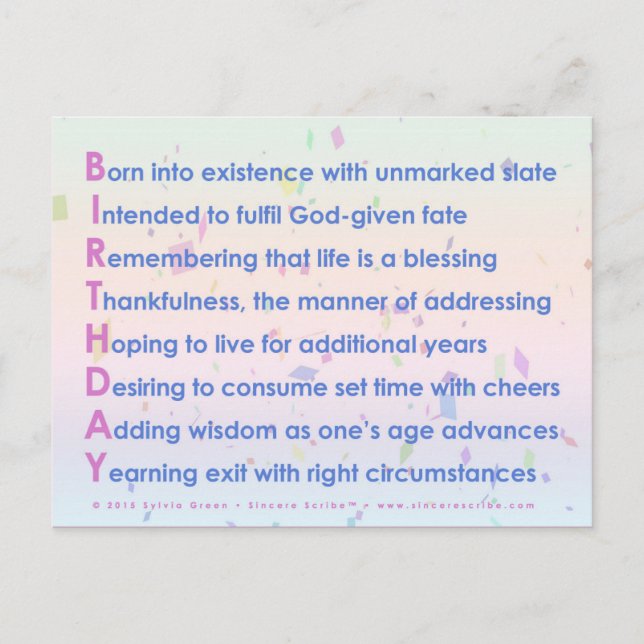 Birthday (Acrostic) Postcard (Front)