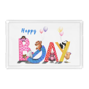 Birthday Acrylic Tray with Happy Baby Bears Party