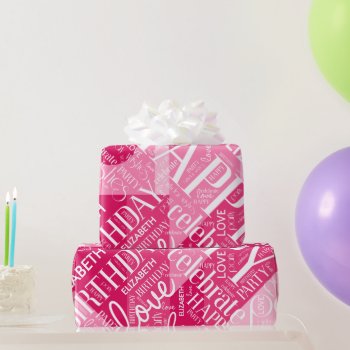 Birthday Add Long Name Color Block Pink Id274 Wrapping Paper by arrayforcards at Zazzle