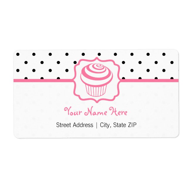 Birthday Address Label - Polka Dot / Pink Cupcake (Front)