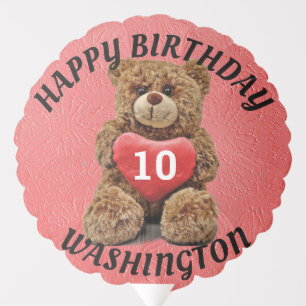 Birthday Adorable Teddy Bear personalize Red BG Balloon