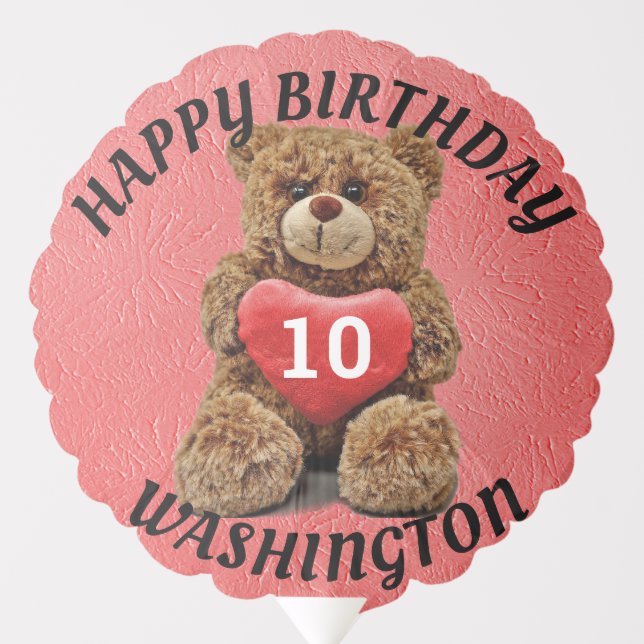 Birthday Adorable Teddy Bear personalize Red BG Balloon (Front)