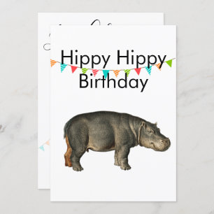 Birthday Adult Funny Hippopotamus Color Bunting Invitation