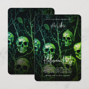 Birthday Adult Halloween Party Haunted Green Skull Invitation