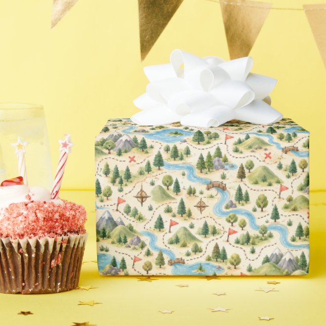 Birthday Adventure Trail Map Pattern Wrapping Paper (Birthday Party)
