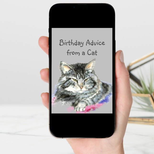 Birthday Advice from a Cat Fun Animal Humor Card (Front Digital)