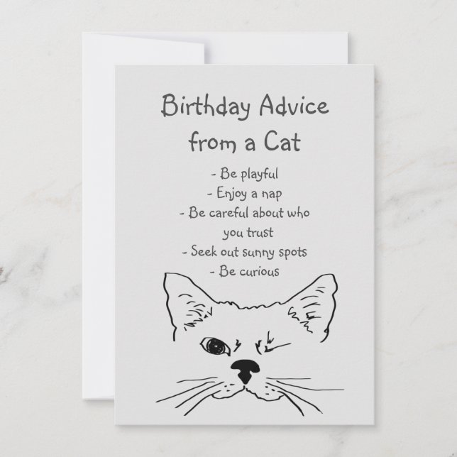 Birthday Advice from Winking Cat Fun Animal Humor (Front)