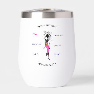 Birthday, African Woman Warrior Dance Thermal Wine Tumbler