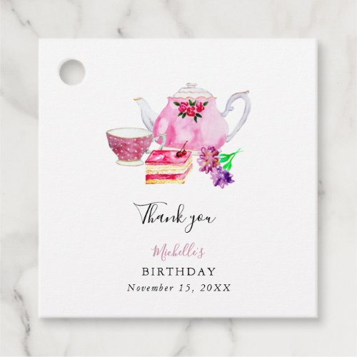 Birthday Afternoon Tea Party Script Elegant Pink  Favor Tags