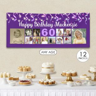 Birthday Age 12 Photo Purple Streamers Confetti Banner
