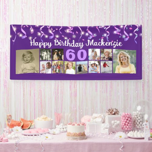 Birthday Age 12 Photo Purple Streamers Confetti Banner