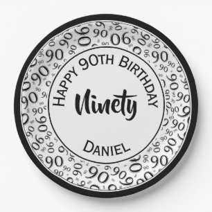 Birthday Age 90 Random Number Pattern Black/White Paper Plates