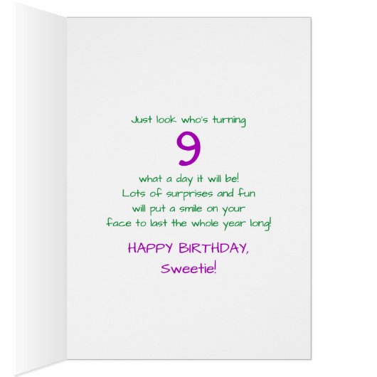 Birthday - Age 9 - Kitty Cat Celebrating (Inside (Right))