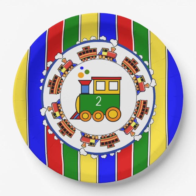 Birthday age  Choo Choo Train Baby Shower Party Paper Plates (Front)