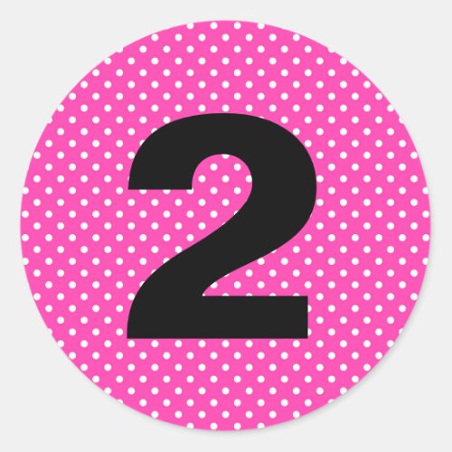 Birthday Age Hot Pink with White Polka Dots Classic Round Sticker