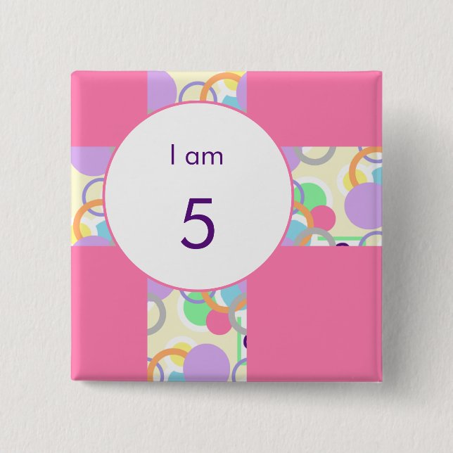 Birthday Age I Am Circle Bubble Pink Cute Pattern Button (Front)