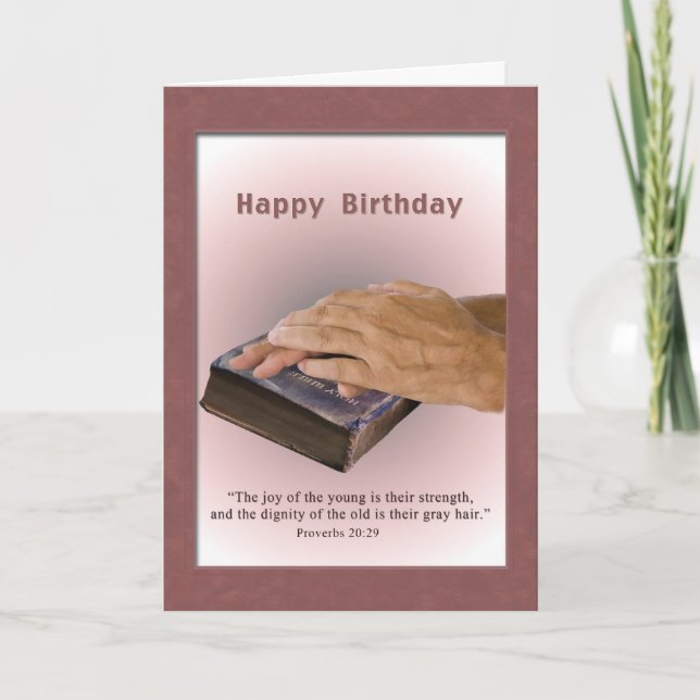 Birthday, Aged Hands, Worn Bible, Religious Card (Front)