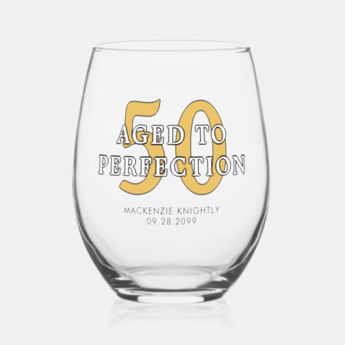 Birthday AGED TO PERFECTION Any Age Personalized Stemless Wine Glass