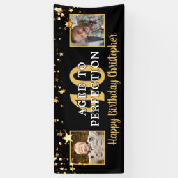 Birthday AGED TO PERFECTION Black Gold Stars Banner | Zazzle