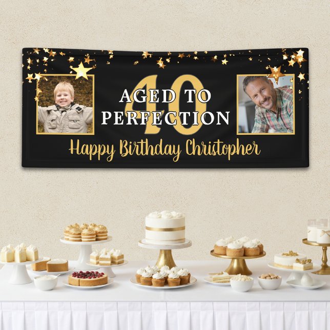 Birthday AGED TO PERFECTION Black Gold Stars Banner (Creator Uploaded)