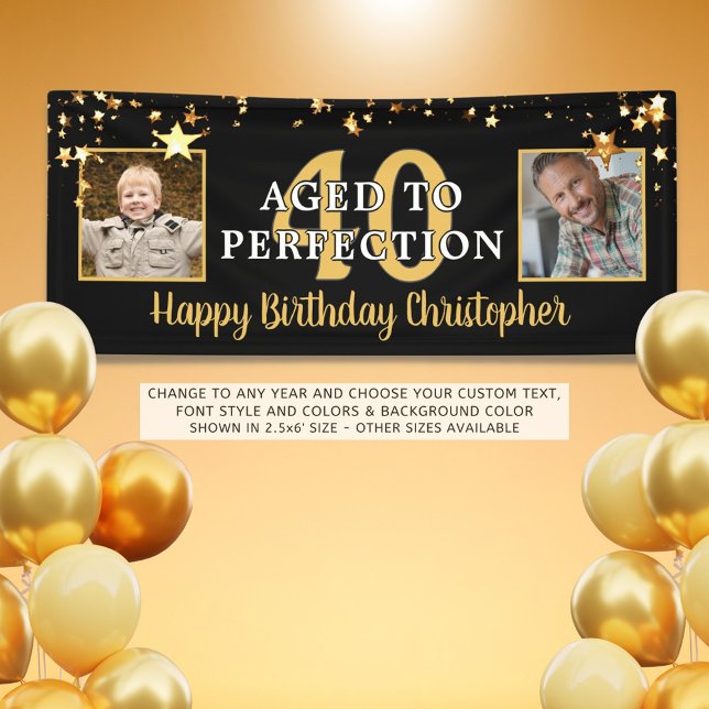 Birthday AGED TO PERFECTION Black Gold Stars Banner (Creator Uploaded)