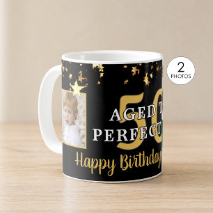 Birthday AGED TO PERFECTION Black Gold Stars Coffee Mug