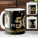 Birthday AGED TO PERFECTION Black Gold Stars Coffee Mug<br><div class="desc">Celebrate any age birthday with a commemorative keepsake mug featuring two photos and your custom text over their age and underneath (the sample shows AGED TO PERFECTION and HAPPY BIRTHDAY NAME) accented with gold stars on an editable black background. CHANGES: Make text font style, color and background color changes in...</div>