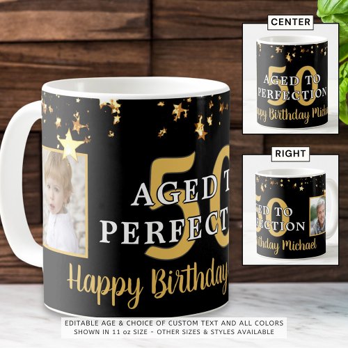 Birthday AGED TO PERFECTION Black Gold Stars Coffee Mug