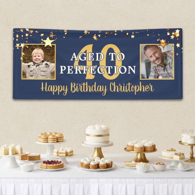 Birthday AGED TO PERFECTION Blue Gold Stars Banner (Creator Uploaded)