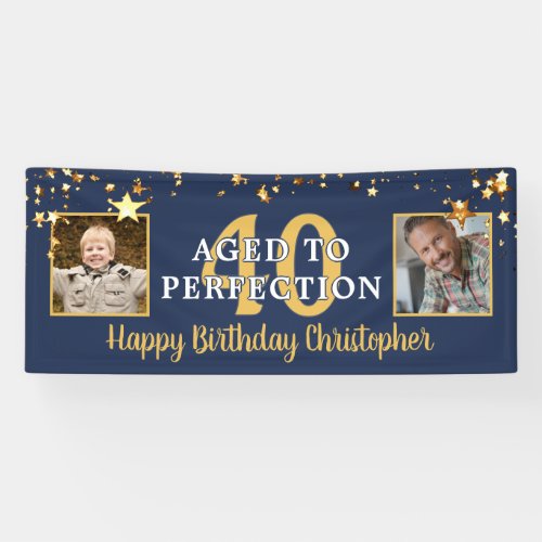 Birthday AGED TO PERFECTION Blue Gold Stars Banner