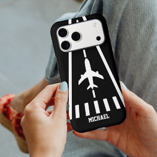 Birthday Airplane Landing Runway Black and White iPhone 17 Pro Max Case