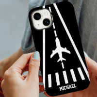 Birthday Airplane Landing Runway Black and White