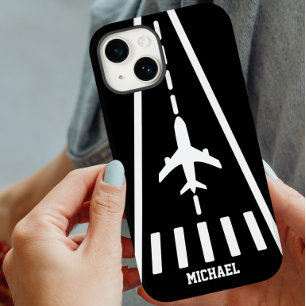 Birthday Airplane Landing Runway Black and White Case-Mate iPhone 14 Case