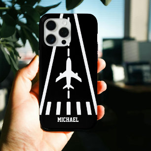 Birthday Airplane Landing Runway Black and White iPhone 15 Pro Max Case