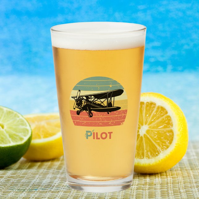 Birthday Airplane Pilot Retro Vintage Sunset Fun Glass (Creator Uploaded)