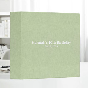 Birthday Album Beige Linen Fabric Personalized 3 Ring Binder