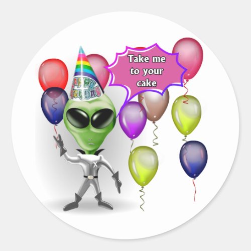 Birthday Alien Classic Round Sticker