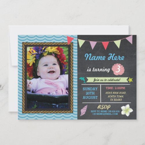 Birthday Aloha Sea Dolphin Star Photo Party Invite